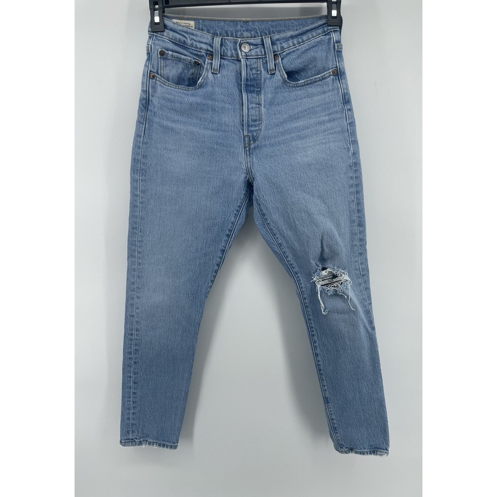 Levi's 501 S Skinny Jeans Womens 27x27 Light Blue Distressed High Rise Classic